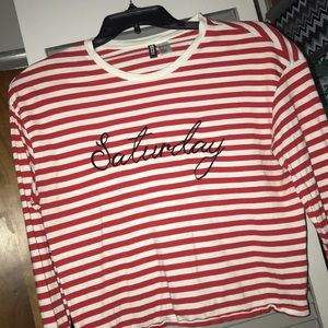 ‘Saturday’ red and white striped crop top